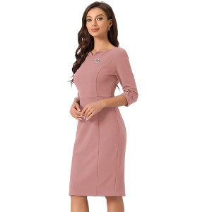 INSPIRE CHIC Women's 3/4 Sleeve Split Neck Wear to Work Business Sheath Dresses - 1 of 4