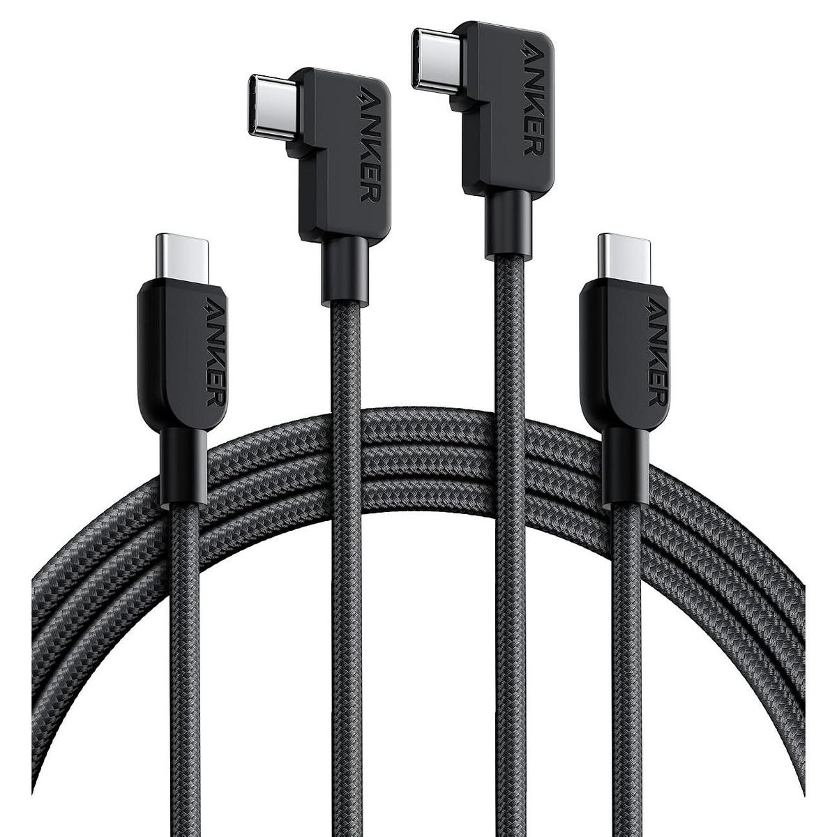 Anker USB C to USB C Right-Angle Cable, 240W (2-Pack, 6 ft, Black) | 90-Degree Braided USB C Charging Cord for iPhone 17 Series and More