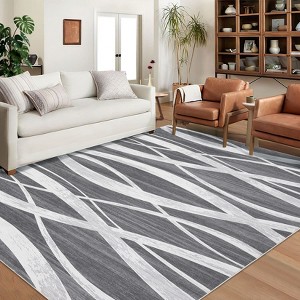 Machine Washable Area Rug Modern Non Slip Rug Foldable Stain Resistant Low Pile Wave Distressed Design Indoor Carpet for Bedroom Office Nursery - 1 of 4