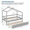 Infans Twin House Bed with Trundle with Roof and Fence Rails Wooden Platform Bed Frame - image 2 of 4