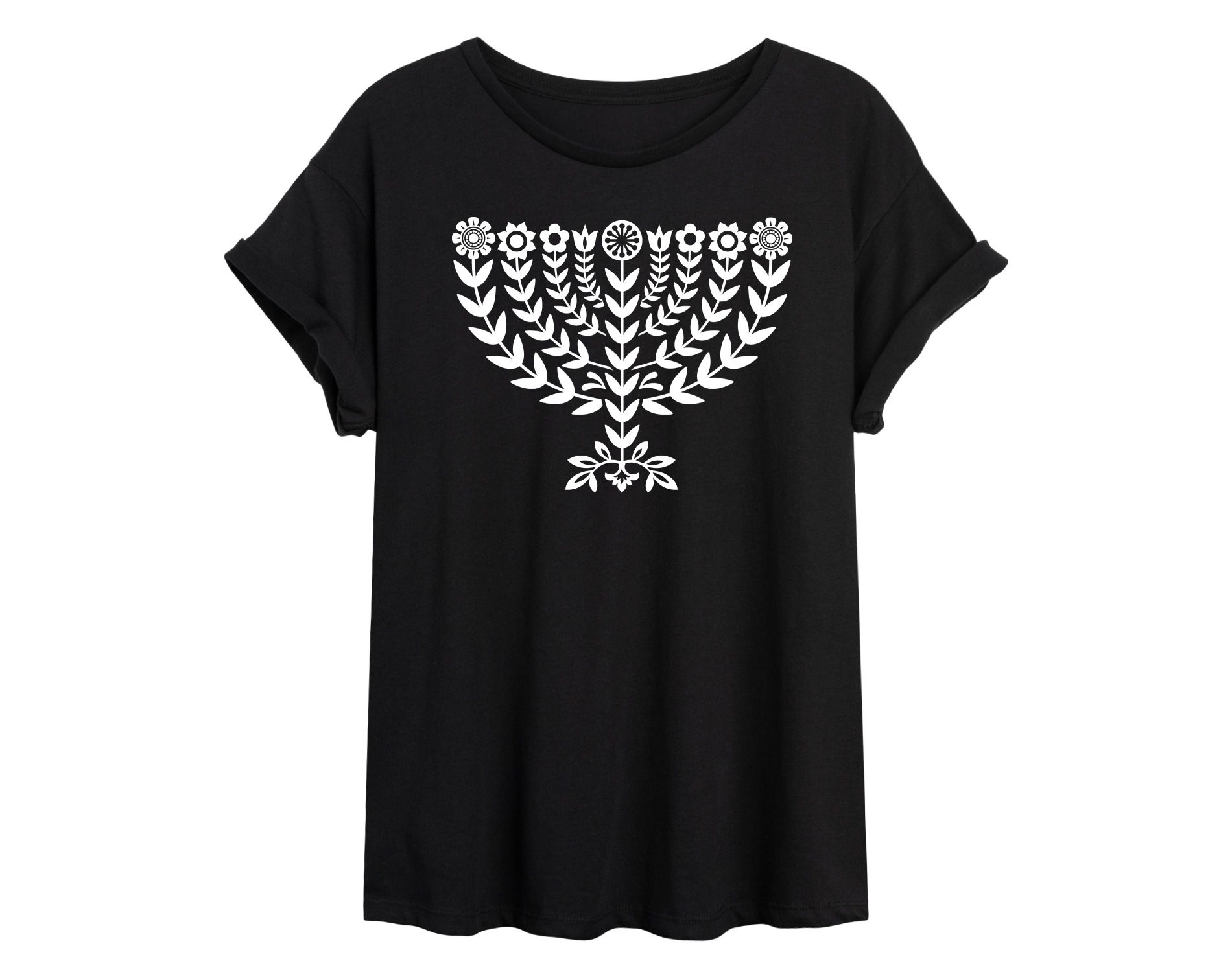 Women's - Instant Message - Floral Menorah Oversized Graphic T-Shirt