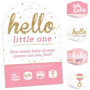 Big Dot of Happiness Hello Little One - Pink and Gold - Girl Baby Shower Scavenger Hunt - 1 Stand and 48 Game Pieces - Hide and Find Game - 1 of 4