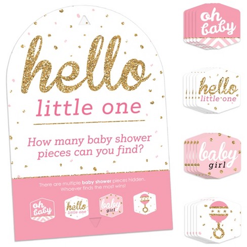 Big Dot of Happiness Hello Little One - Pink and Gold - Girl Baby Shower Scavenger Hunt - 1 Stand and 48 Game Pieces - Hide and Find Game - image 1 of 4