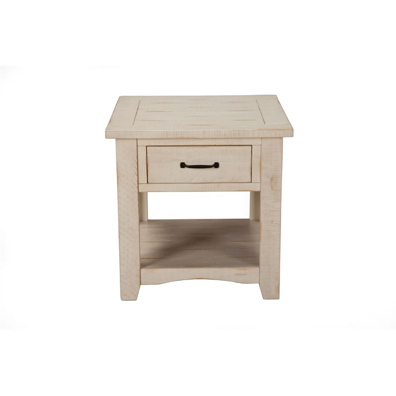 Rustic Solid Wood 1 Drawer End Table Antique White - Martin Svensson Home, 4 of 8