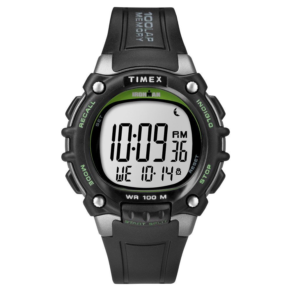 Photos - Wrist Watch Timex Men's  Ironman Classic 100 Lap Digital Watch - Black/Lime TW5M03400JT 