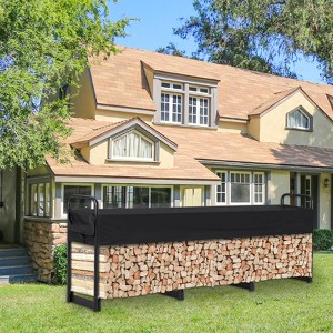 Firewood Rack Outdoor with Waterproof Cove, Heavy Duty Logs Holder for Indoor Fireplace Metal Wood Pile Storage  Organizer Three sections - 1 of 4