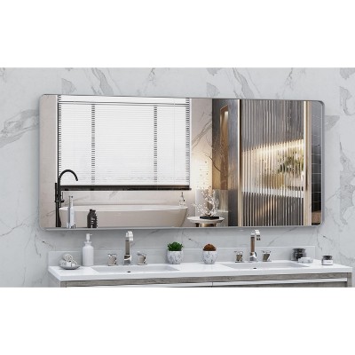 Oversized Silver Bathroom Mirror with Removable Tray, Aluminum Framed, ,Full Length Body Mirror for Bedroom