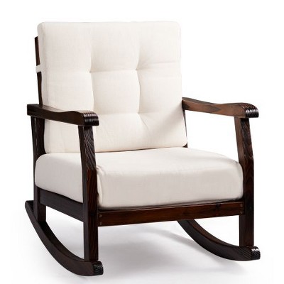 Black Patio Rocking Chair With Removable Beige Cushion