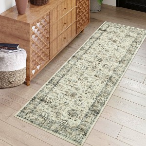 Vintage Distressed Large Living Room Rug for Bedroom, Oriental Soft Low-Pile Indoor Accent Carpet, Non-Skid, Machine Washable, Brown - 1 of 4