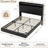 Queen Floating Bed Frame with LED Lights and Charging Station, Upholstered PU Leather Platform, Modern Space Saving Design, Iron Frame - 3 of 4