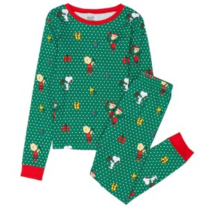 6YR-14YR Kids Cotton Snoopy Print Family Matching Pajamas Holiday Festive Sleepwear 2-Piece Sets for Christmas - PEANUTS - 1 of 4
