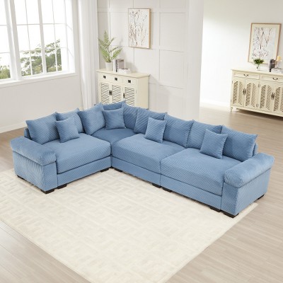 Aukfa Oversized Cloud Modular Corduroy Sofa Sectional with Ottoman - Reversible Deep Seat Couch for Living Room