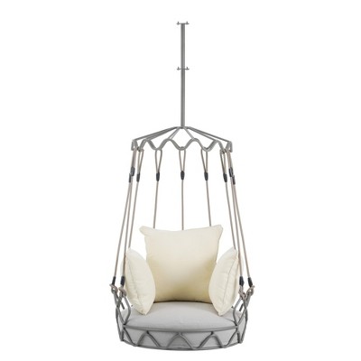 NAYSAYE Patio Swing Hanging Basket Chair with UV Resistant Cushion Durable Comfortable Design for Outdoor Use, Beige, 32"*76.57"*33.51"
