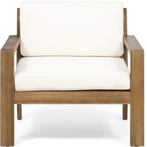 Outdoor  Acacia Wood Patio Club Chair with Water-Resistant Cushions,Slatted Back and Wire Brushed Finish–The Pop Home - 1 of 4
