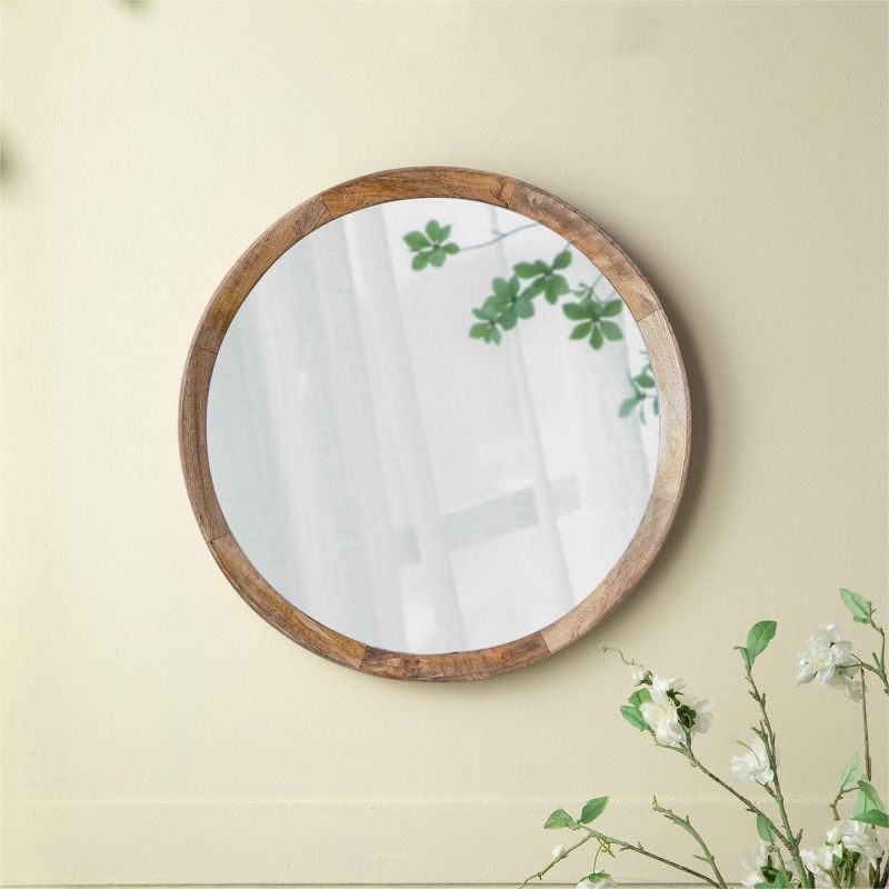 Cerys 20 inch Round Wood Mirror,Transitional Decor Style Mango Wood Wall Mirror,Features Clean Silhouette Solid Wood Frame-The Pop Home, 1 of 10