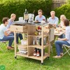 Solid Wood Outdoor Grill Cart Storage Cabinet Outdoor Grill Cart BBQ Cart Prep Table w/Stainless Steel Top Drawer & Open Shelves - 3 of 4