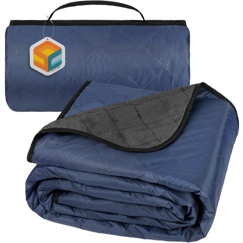 SUN CUBE Waterproof Outdoor Blanket Fleece Windproof Foldable Stadium Camping Picnic Car Travel Beach Navy Blue Grey Fleece 60 x 80 Inches