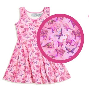 The Pink Picket Fence Suzie Dino Summer Twirl Dress for Girls – Sleeveless Play Dress – Hand-Painted Dinosaur Print - 1 of 4