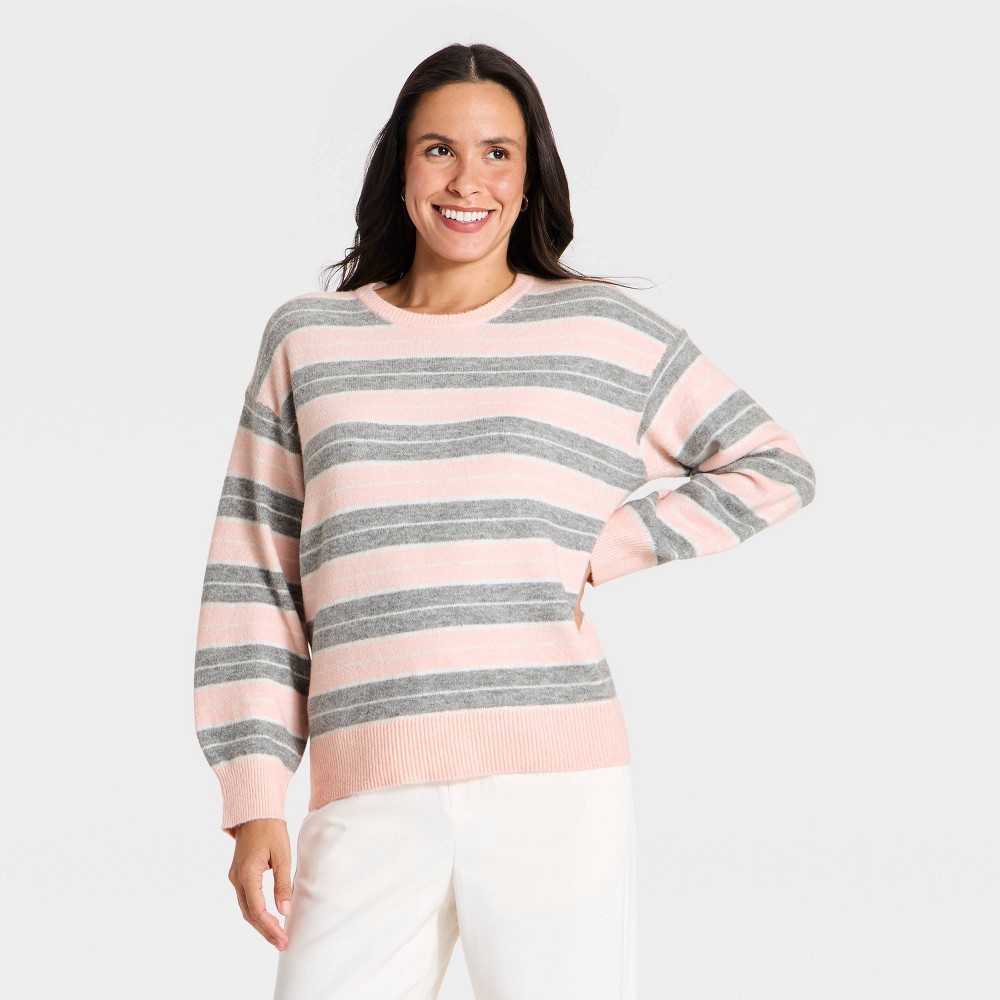 Women's Oversized Pullover Sweater - A New Day™ Pink Striped XS