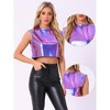 Allegra K Women's Round Neck Party Sleeveless Holographic Crop Metallic Tank Top - 2 of 4