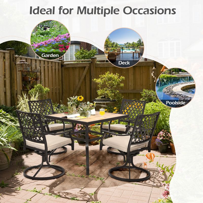Costway 5PCS Patio Dining Set Square Table 4 Swivel Chair Rocker Cushioned Deck, 3 of 11