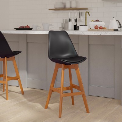 Emma and Oliver Set of Two Upholstered Dining Stools with Matching Attached Seat and Wood Frame