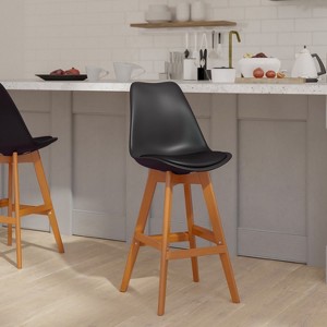 Emma and Oliver Set of Two Upholstered Dining Stools with Matching Attached Seat and Wood Frame - 1 of 4