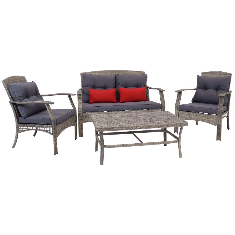 Sunnydaze 4pc Outdoor Patio Conversation Set with Cushions - Gray, 1 of 14