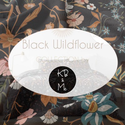 Boho Black and Orange Floral Queen Duvet Cover Set