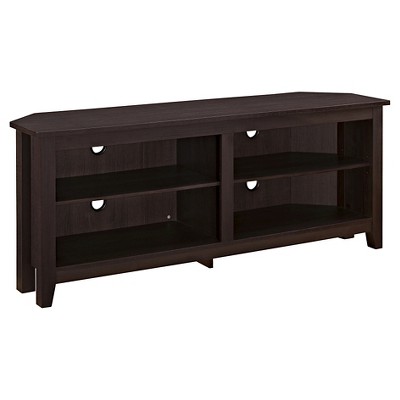 Transitional 4 Cubby Wood Open Storage Corner TV Stand for TVs up to 65" - Saracina Home