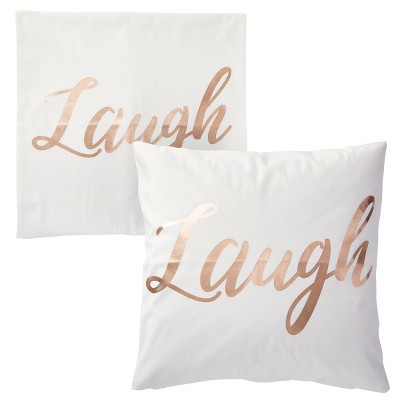 Set of 4 White Cotton Pillow Covers with Rose Gold Inspirational Phrases