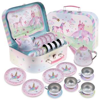 Jewelkeeper Tin Tea Set & Carrying Case - Unicorn Design - 15 Piece