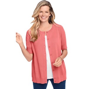 Woman Within Plus Size Perfect Elbow-Length Sleeve Cardigan - 1 of 4