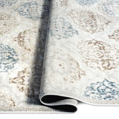 Ivory and Navy Blue Tufted Rectangular Synthetic Area Rug