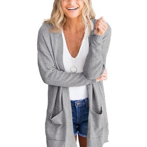 Imily Bela Women's Long-Sleeve Cardigan Sweater, Long Solid Color Knit Casual Jacket with Pockets - 1 of 3