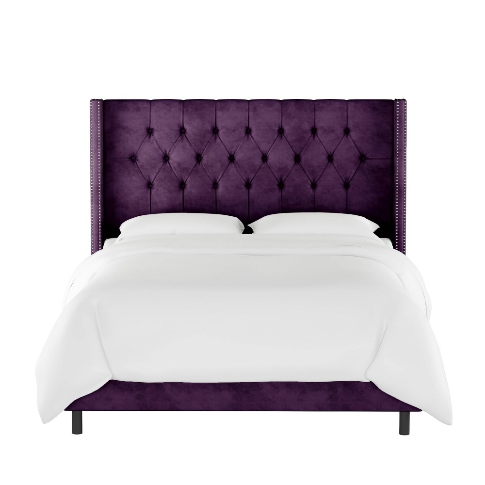 Photos - Bed Frame Skyline Furniture Queen Louis Diamond Tufted Wingback Velvet Bed Purple