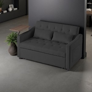 Velvet Sofa Bed with 360¡ã Side Table & Adjustable Backrest - 1 of 4