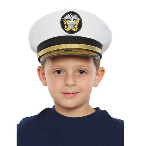 Dress Up America Navy Admiral Hat - White Captain Cap - Kids