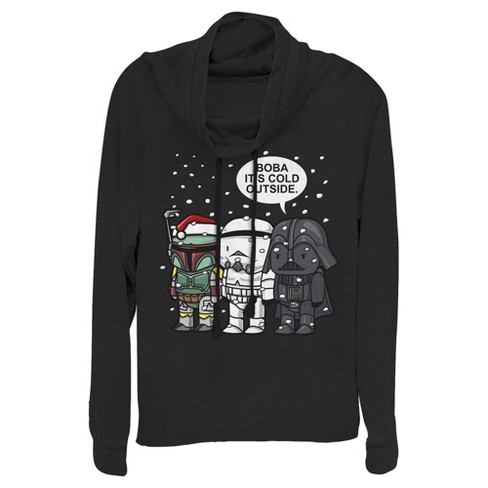 Juniors Womens Star Wars Christmas Boba It's Cold Outside Cowl Neck Sweatshirt - image 1 of 4