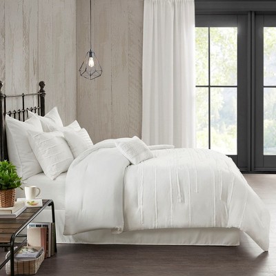 King White Microfiber 8-Piece Comforter Set with Gathered Embellishment