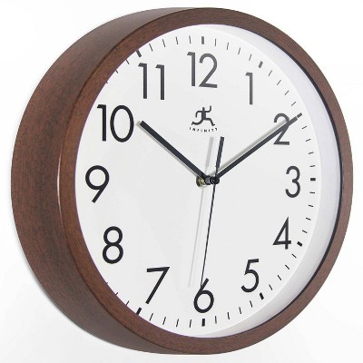 12" Walnut Brown Plastic Wall Clock with Glass Lens