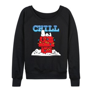 Women's - Peanuts - Snoopy Chill Lightweight French Terry Wide Neck Long Sleeve Graphic Shirt - 1 of 4