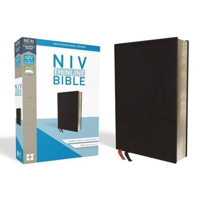 NIV, Thinline Bible, Bonded Leather, Black, Indexed, Red Letter Edition - by  Zondervan (Leather Bound)