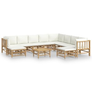 vidaXL Bamboo 11-Piece Patio Lounge Set with Cream White Cushions - Comfortable Outdoor Furniture Set with Modular Design for Flexible Configuration - 1 of 4