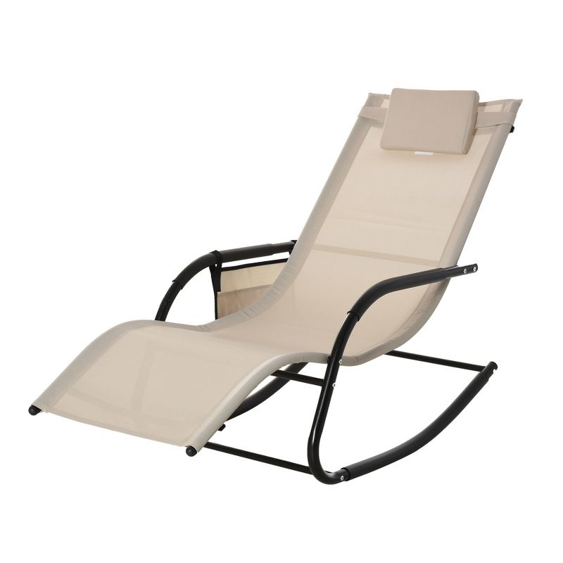 Outsunny Outdoor Rocking Recliner, Sling Sun Lounger with Removable Headrest and Side Pocket for Garden, Patio and Dec, 4 of 9