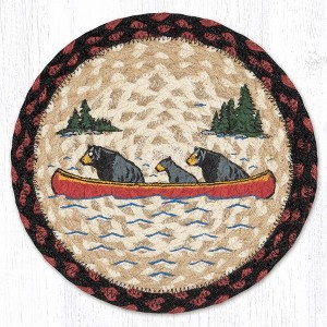 Earth Rugs Bears in Canoe Round Trivet – 10" Wildlife Print on Braided Natural Jute Table Mat - 1 of 3