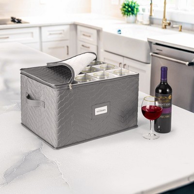 Gray Quilted Fabric Stackable Lidded Glassware Storage Box