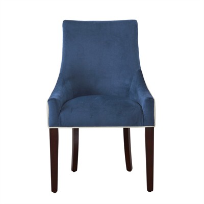 Elegant Parsons High-Back Arm Chair in Navy Blue with Walnut Legs