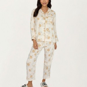 Anna-Kaci Lounge Women's 2-Piece Set Button-Up Floral Print Long Sleeve Sleep Shirt with Matching Relaxed Fit Pants - 1 of 4