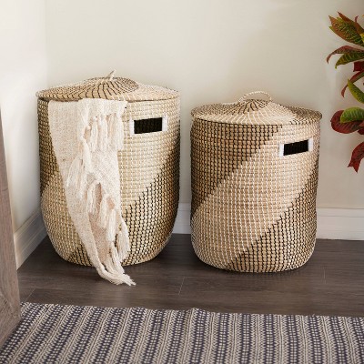 Set Of 2 Large Leather Storage Baskets Brown - Olivia & May : Target